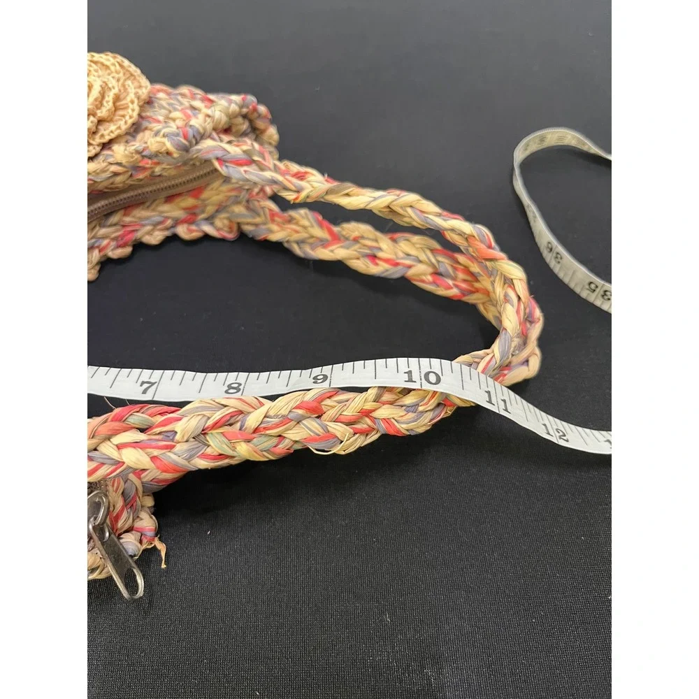 Woven Straw Hobo Bag Multi-Color Braided Raffia Flower Accent Summer Handbag